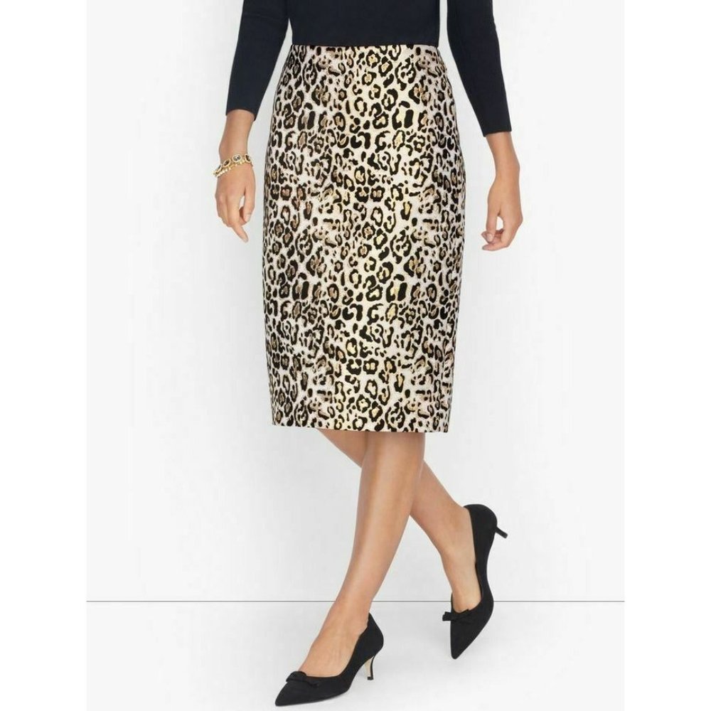 Talbots Leopard Print Pencil Skirt in Beige and Black